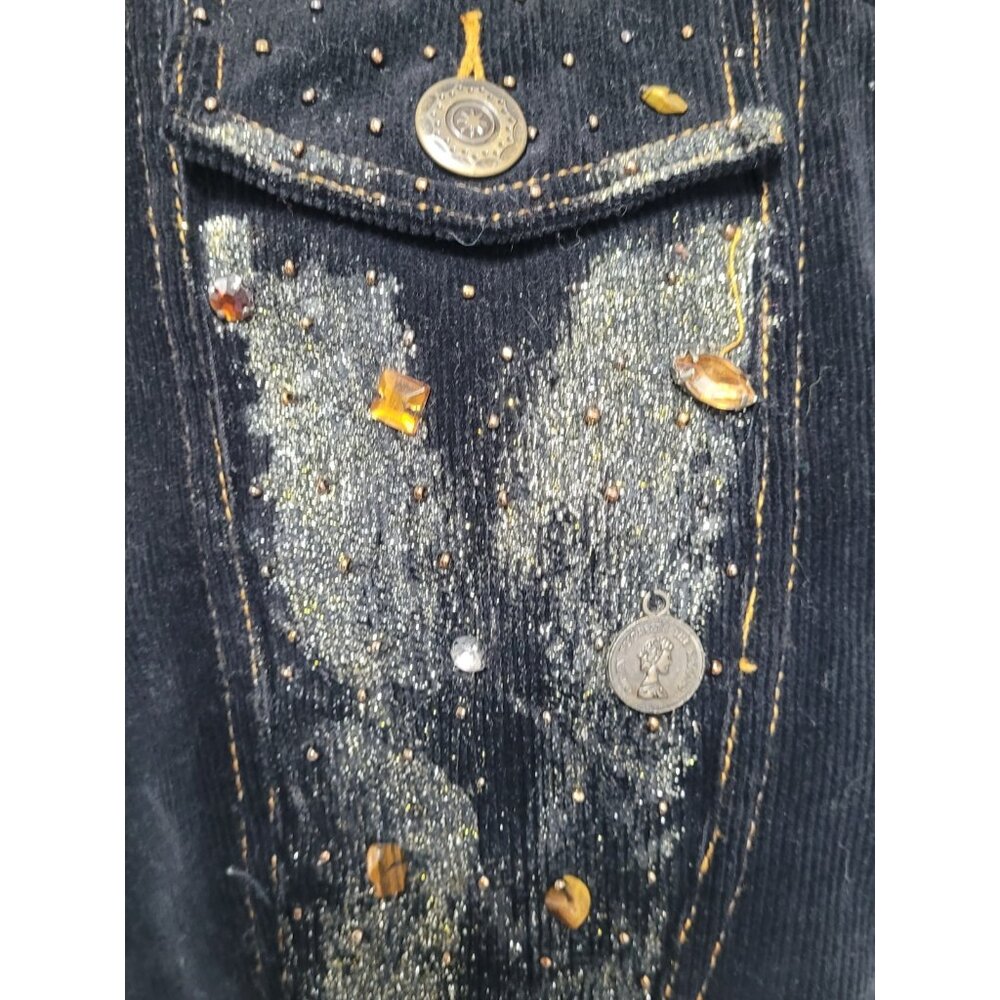 Y2K Vintage Agaci Too Corduroy Fitted Blazer Jacket Crop Gliltter Embellished - Picture 13 of 16